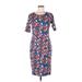 Lularoe Casual Dress - Sheath Scoop Neck Short sleeves: Blue Floral Dresses - Women's Size Medium