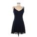 Aqua Cocktail Dress - A-Line V-Neck Sleeveless: Blue Solid Dresses - Women's Size Medium