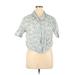 Uniqlo Short Sleeve Button Down Shirt: Blue Tropical Tops - Women's Size X-Large