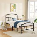 Williston Forge Oley Double Wave Headboard & Footboard Heavy Duty Anti-sway 18in High Steel Tube Iron Bed w/ Storage Metal in Black/Gray | Wayfair