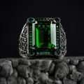 Fashion Trend Vintage Blue Emerald Stone Ring for Women Men Jewelry Accessories Anniversary Gift