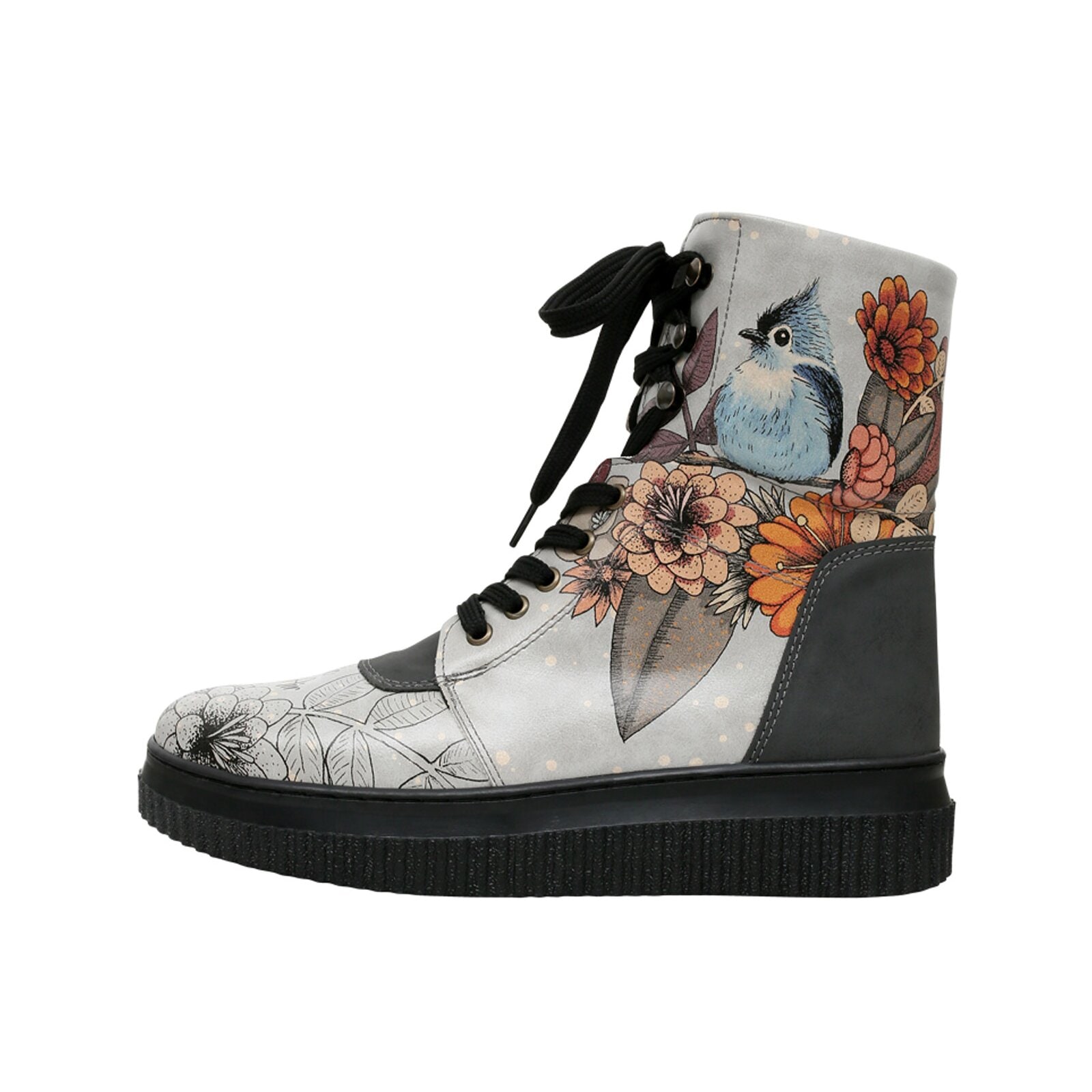 Schnürboots DOGO "Future High Top Boots Mon Cher Damen Stiefeletten", Damen, Gr. 38, Normalschaft, blau (grau, blau), Lederimitat, Schuhe Schnürboots, Handgefertigt