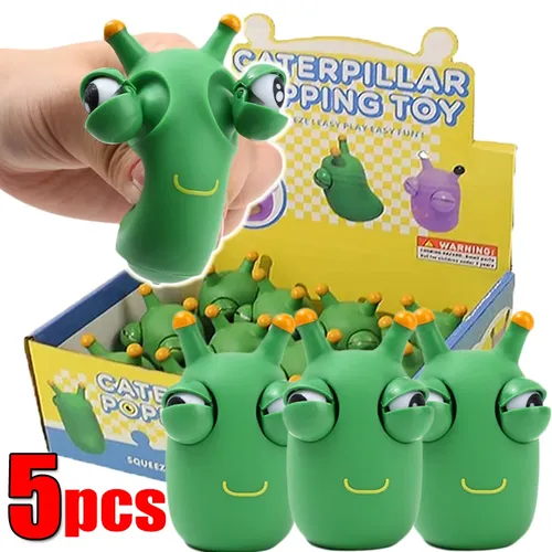5/1pcs grüner Wurm Squeeze Prise Spielzeug Neuheit Eye Popping Squeeze Spielzeug 3d großen Augapfel