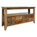 Fena 55 Inch 8 Drawer Sofa Table, Open Shelf, Multicolor Distress Pine Wood