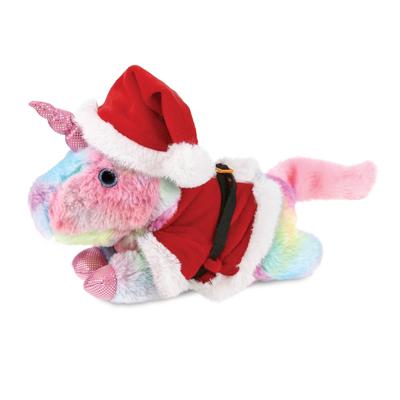 DolliBu Santa Sunday Rainbow Unicorn Stuffed Animal with Santa Outfit - 10.5 inches