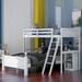 Modern Wood Loft Bed Frame with Ball Shape Embel lishment, Twin Over Full Loft Bed with Cabinet & Ladder, for Kids Teens Bedroom