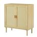 Mid-Century 2-Door Accent Chest, Wood Storage Cabinet with Shelf and Fabric Covered Panels