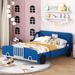 Full Race Car-Shaped Platform Bed with Wheels, Wood Platform Bed with Wheels for Kids and Toddlers, No Box Spring Needed, Blue