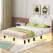 Queen Size Upholstery Platform Bed with PU Leather Headboard and Support Legs,Underbed LED Light