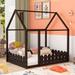 Full Size Wood Bed House Bed Frame with Fence, for Kids, Teens, Girls, Boys