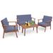 4 Piece Outdoor Acacia Wood Conversation Set with Soft Seat and Back Cushions - 26.5" x 27" x 32"