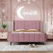 Full Elegance Velvet Upholstered Platform Bed, Unique 3D Footboard Design, Wood Platform Bed Frame w/Tufted Headboard, Pink