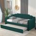 Wood Daybed, Twin Size Upholstered Daybed with Trundle & Wood Slat Support, Curved Back Design, No Box Spring Needed
