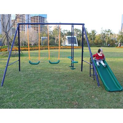 Blue Frame Metal Swing Set and Slide for kids