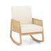 Rocking Chair with Rattan Armrests and Upholstered Cushion-Beige - 32.5" x 26" x 37.5"