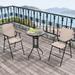 3 Pieces Outdoor Bistro Set with 2 Folding Chairs-Beige - 24" x 24" x 36"