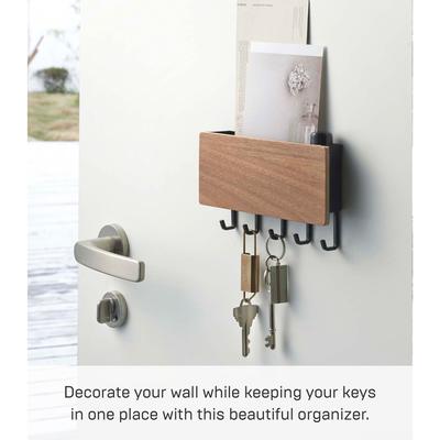 Yamazaki Home Magnetic Key Rack, Steel and Wood, Holds 2 lbs - L 1.18 x W 7.09 x H 3.74 inches