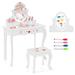 Kids Vanity and Stool Set with 360 Rotatable Mirror and Whiteboard-White - 27.5"L x 14"W x 40"H