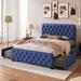 Metal Bed Frame Upholstered Platform Storage Bed Frame with Stitched Button Tufted Design Headboard Footboard and 4 Drawers