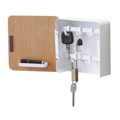 Yamazaki Home Magnetic Key Cabinet, Steel and Wood, Holds 2.2 lbs - L 2.24 x W 6.22 x H 6.22 inches