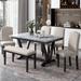 6-piece Kitchen Dining Furniture Set Includes Table, 4 Upholstered Chairs & Bench, Marbled Veneers Tabletop & V-shape Table Legs