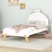 Twin Size Kids Bed with Curved Headboard, Wooden Cute Platform Bed with Shelf Behind Headboard for Boys & Girls Bedroom, White