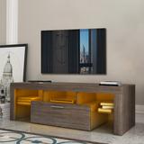 LED TV Stand Entertainment Center w/ LED Lights TV Console Media Table w/ Glass Shelves and Adjustable Feet Accent Tables, Brown