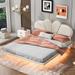 Floating Bed with Support Legs, Wooden Bed with LED, Full Size Upholstery Bed with PU Leather Headboard, Beige