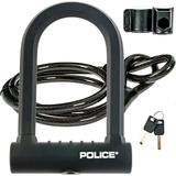 POLICE U-Lock Bike Lock with Key U-Lock for Bicycles Lock for Scooters Outdoor Equipment Silicone-Coated Bike Lock with Cable Heavy Duty Black