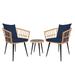 Anky 3-Piece Patio Wicker Round 16 in. H Cafe Table Outdoor Bistro Conversation Set Rattan Chair with Dark Blue Cushions