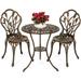 3-Piece Outdoor Rust-Resistant Cast Aluminum Patio Bistro Set w/Tulip Design Antique Finish - Copper