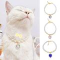 Yirtree Pet Necklace Adjustable Non-Irritation Faux Pearl Design Ultra-Light with Lobster Clasp Decorative Resin Pet Cat Jewelry Necklace with Love Heart Pendant Pet Supplies