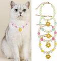 Yirtree Dog Necklace Collar Colorful Beads Flower Pendant Adjustable Buckle Extension Chain Non-Slip Faux Pearl Pet Jewelry Collar Pet Supplies