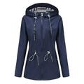snowsong Womens Jacket Fall Outfits Ladies Solid Hooded Slim Pocket Hooded Striped Raincoat Windbreaker Coat Womens Coats Blue 1 M