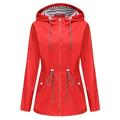snowsong Womens Jacket Fall Outfits Ladies Solid Hooded Slim Pocket Hooded Striped Raincoat Windbreaker Coat Womens Coats Red 1 XL