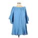 Zara Casual Dress - A-Line Off The Shoulder 3/4 sleeves: Blue Print Dresses - Women's Size Small