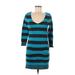 Express Casual Dress - Sweater Dress V Neck 3/4 sleeves: Teal Stripes Dresses - Women's Size Medium