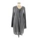 Blu Pepper Casual Dress - Shift Tie Neck Long sleeves: Silver Solid Dresses - Women's Size Large