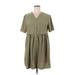 Shein Casual Dress - Mini V Neck Short sleeves: Green Solid Dresses - Women's Size 1X