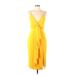 Jay Godfrey Casual Dress - Midi Plunge Sleeveless: Yellow Print Dresses - Women's Size 10