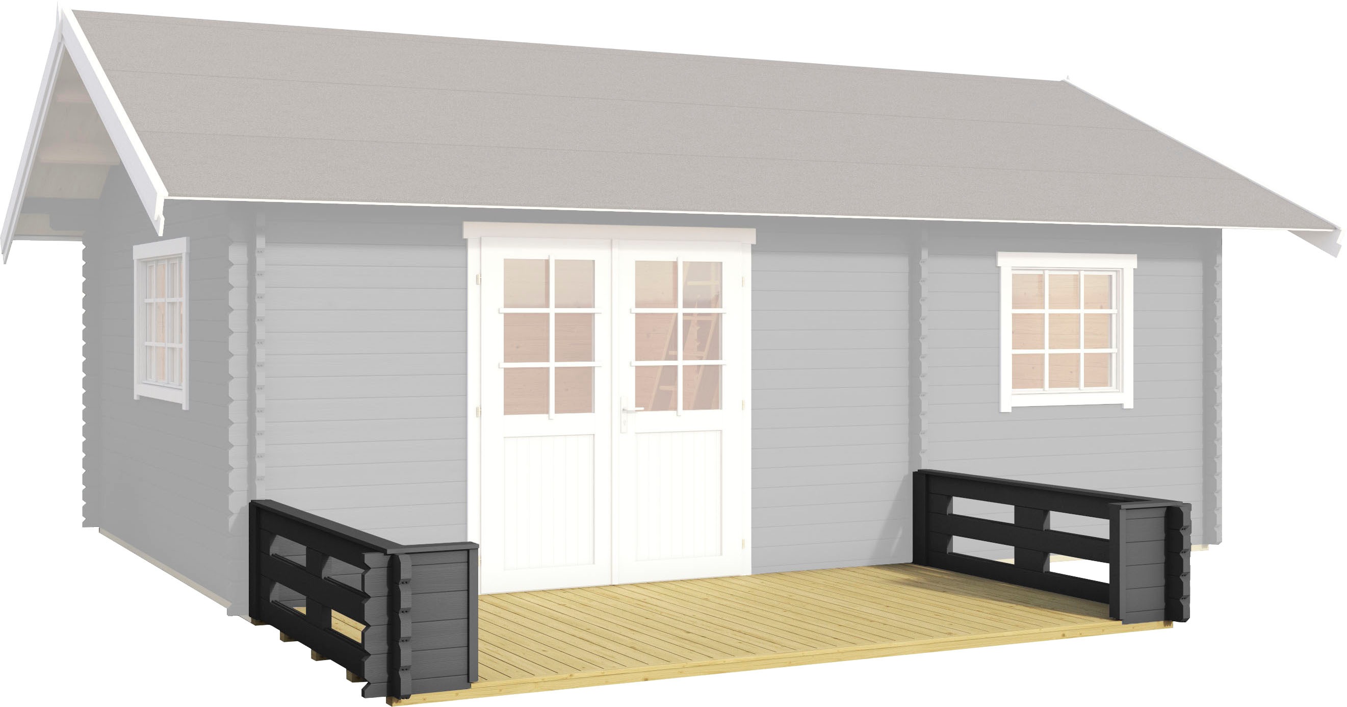 Terrasse LASITA MAJA "CAROLINE", grau (carbongrau), B:365cm H:57cm T:200cm, Holzwerkstoff, Gartenhaus-Terrassen, inkl. Fußbodenbretter zum Verlegen