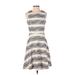 Adorne Casual Dress - A-Line High Neck Sleeveless: Ivory Stripes Dresses - Women's Size 2