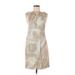 AK Anne Klein Casual Dress - Sheath V-Neck Sleeveless: Tan Print Dresses - Women's Size 6 - Print Wash