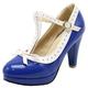 LUXMAX Womens Platform T Strap Pumps with Bow Patent Mary Jane Heels Shoes Size 11.5UK,Royal Blue