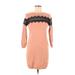 Bar III Casual Dress - Mini Crew Neck 3/4 sleeves: Tan Print Dresses - Women's Size Medium