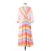 Tara Jarmon Casual Dress - Midi V-Neck 3/4 sleeves: Pink Stripes Dresses - Women's Size 40