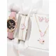 6pcs Luxury Watch Women Ring Necklace Earrings Bracelet Set Watches Butterfly Leather Strap Ladies