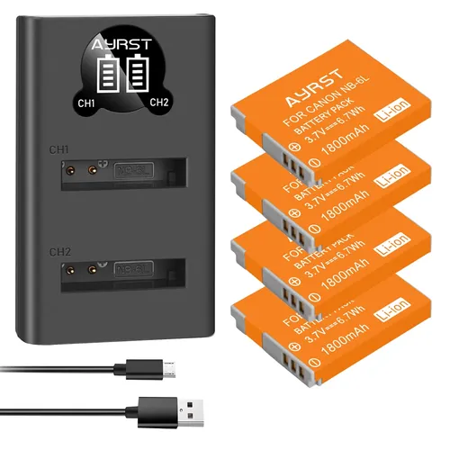 Batteria per fotocamera NB-6LH NB-6L da 1800 mAh + caricatore USB per batterie Canon PowerShot D10 D20 D30 S90 S95 SX260 SX280 SX540 SX700 NB6L
