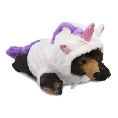 DolliBu Lying Wild Black Bear Unicorn Plush Stuffed Animal Toy - 10 inches