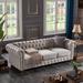 Tufted Back Sleeper Loveseat Lihgt Grey Chesterfield Recliner Sofa Linen Fabric Settee with Nailheads Rolled Arms for Livingroom